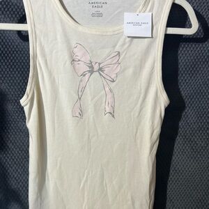 American Eagle Outfitters Cream and Pink Fitted Tank Top